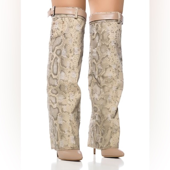 Azalea Wang Shoes - AZALEA WANG Tan Snakeskin Print Over The Knee Boots